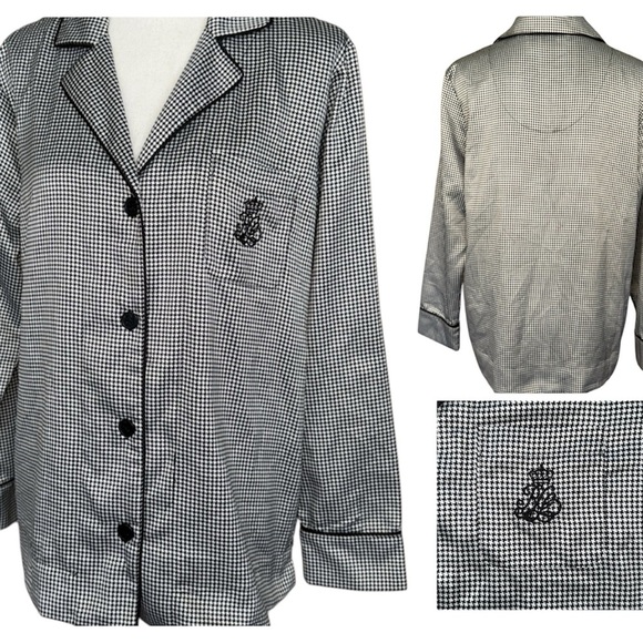 Lauren Ralph Lauren Houndstooth Pajama Top Black White Checkered Sz S - Picture 2 of 13